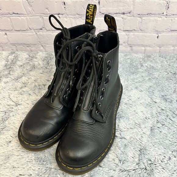Dr Martens 1460 Pascal Front Zip Leather Boots Black Women's Size 7 - Picture 2 of 10